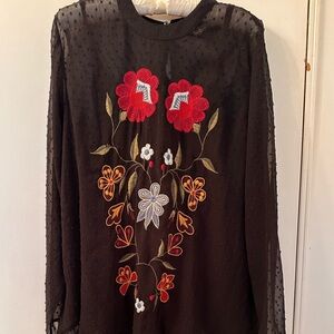 Olivia & Grace Black Sheer Dotted Swiss Blouse with Matching Cami. Size L